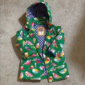 Mini Boden Green Parrot Print Kids Raincoat